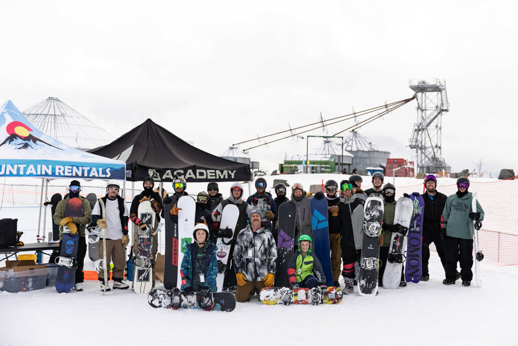 Snowboarder at the Hoedown Hill Rail Jam